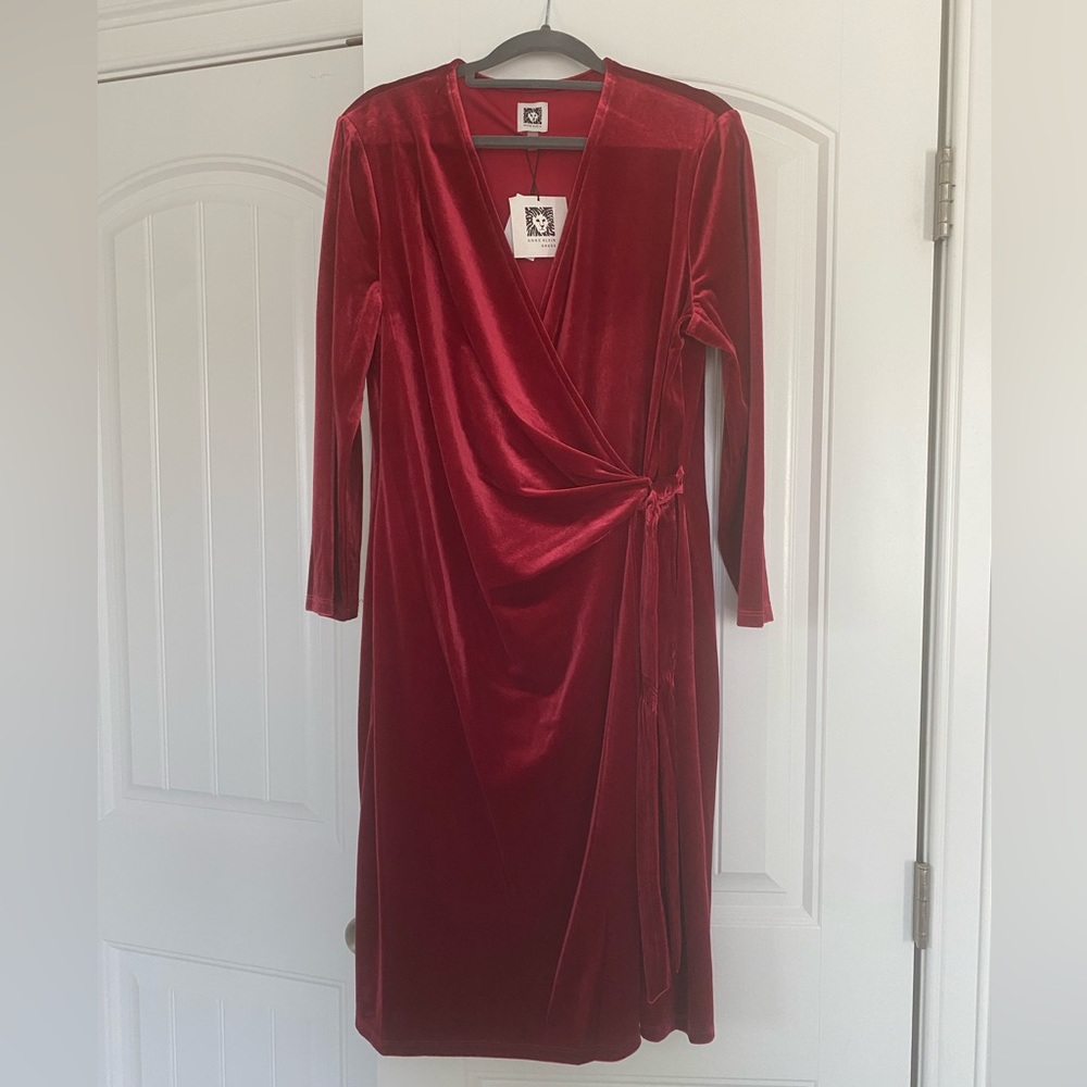 Sumptuous red velvet faux wrap dress. Size L. Anne Klein. Tags still on!